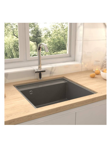 Sonata Кухненска мивка с преливник, сива, гранит