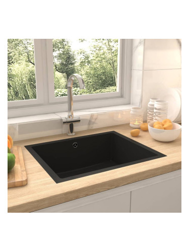Sonata Кухненска мивка с преливник, черна, гранит