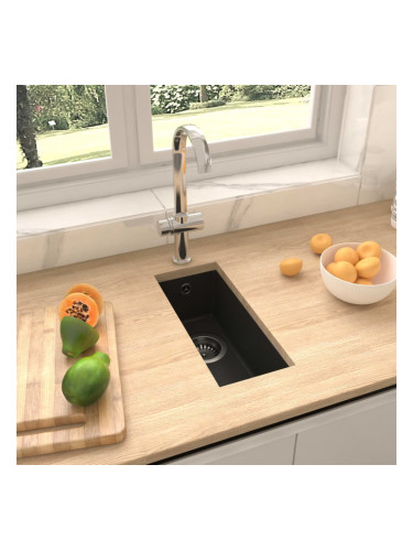 Sonata Кухненска мивка с преливник, черна, гранит