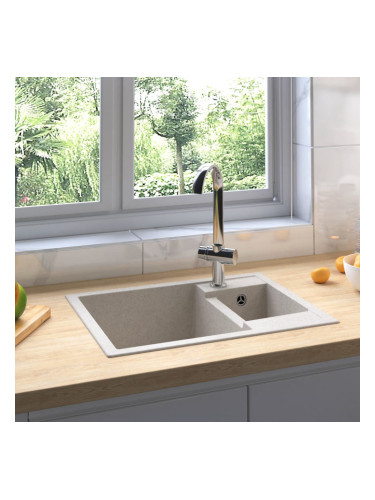 Sonata Кухненска мивка с преливник, двойно корито, бежова, гранит