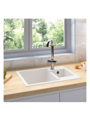 Sonata Кухненска мивка с преливник, двойно корито, бяла, гранит