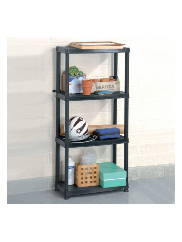Sonata Стелаж за съхранение, 4 рафта, черен, 61x30,5x130 см, пластмаса