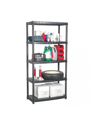 Sonata Стелаж за съхранение с 5 рафта черен 91,5x45,7x185 см пластмаса