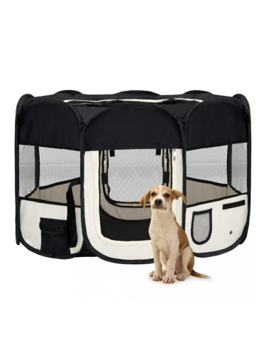 Sonata Сгъваема кучешка кошара с чанта за носене, черна, 110x110x58 см