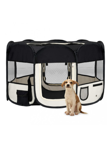 Sonata Сгъваема кучешка кошара с чанта за носене, черна, 125x125x61 см