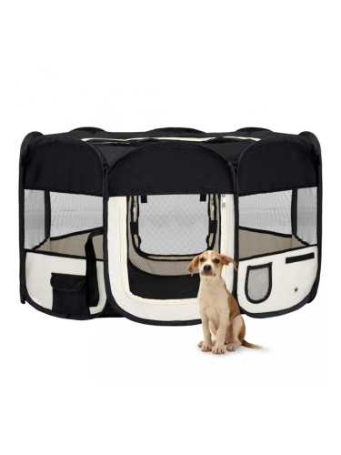 Sonata Сгъваема кучешка кошара с чанта за носене, черна, 145x145x61 см