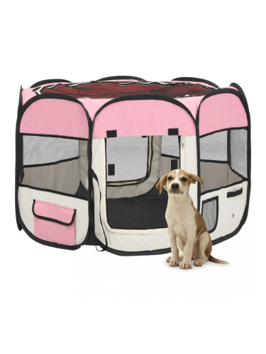 Sonata Сгъваема кучешка кошара с чанта за носене розова 90x90x58 см