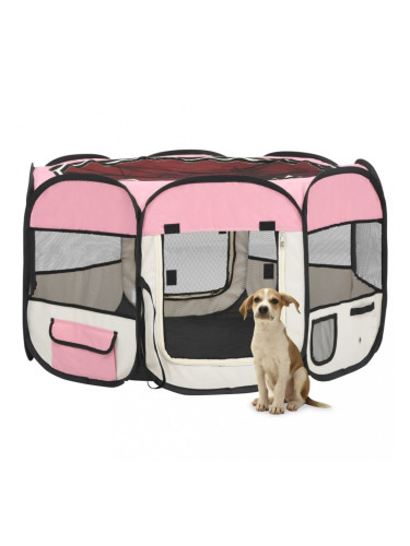 Sonata Сгъваема кучешка кошара с чанта за носене розова 110x110x58 см