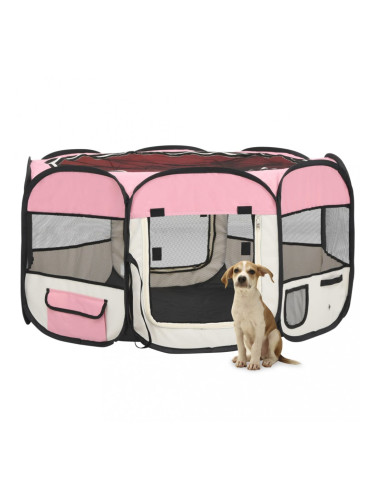 Sonata Сгъваема кучешка кошара с чанта за носене розова 125x125x61 см