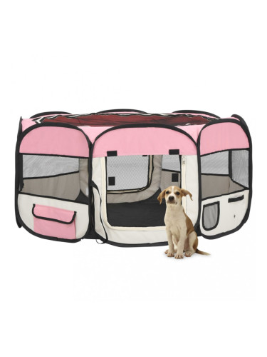 Sonata Сгъваема кучешка кошара с чанта за носене розова 145x145x61 см