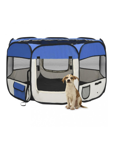 Sonata Сгъваема кучешка кошара с чанта за носене, синя, 110x110x58 см