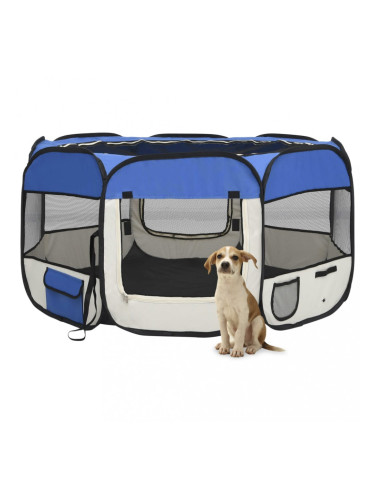 Sonata Сгъваема кучешка кошара с чанта за носене, синя, 125x125x61 см