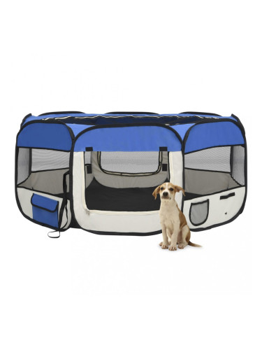 Sonata Сгъваема кучешка кошара с чанта за носене, синя, 145x145x61 см