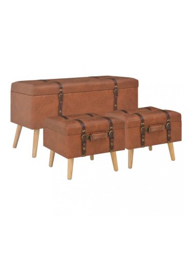 Sonata Табуретки за съхранение, 3 бр, жълтокафяви, изкуствена кожа