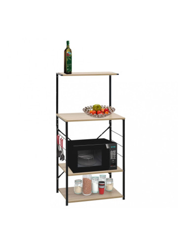 Sonata Шкаф за микровълнова, черно и дъб, 60x39,6x123 см, ПДЧ