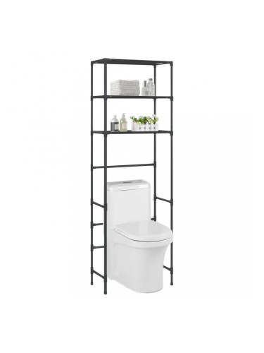 Sonata Стелаж за съхранение над тоалетна 3 рафта черен 53x28x169 см