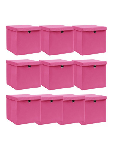 Sonata Кутии за съхранение с капаци 10 бр розови 32x32x32 см текстил