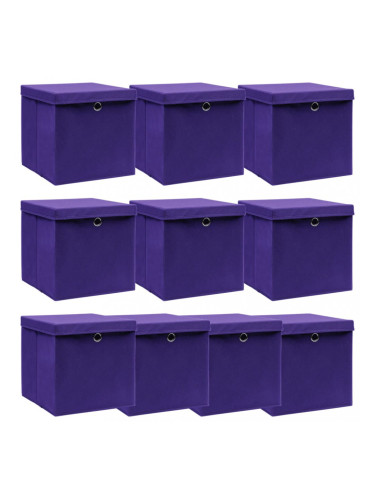 Sonata Кутии за съхранение с капаци 10 бр лилави 32x32x32 см текстил