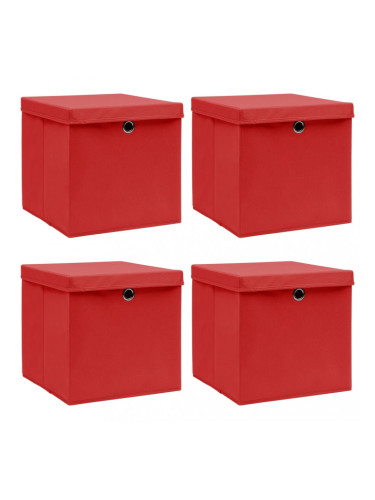 Sonata Кутии за съхранение с капаци 4 бр червени 32x32x32 см текстил