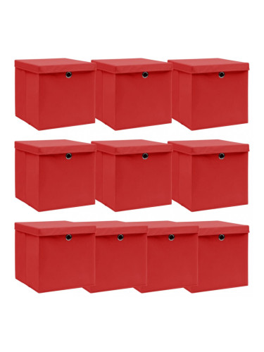 Sonata Кутии за съхранение с капаци 10 бр червени 32x32x32 см текстил