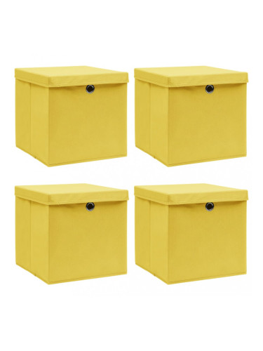 Sonata Кутии за съхранение с капаци, 4 бр, жълти, 32x32x32 см, текстил