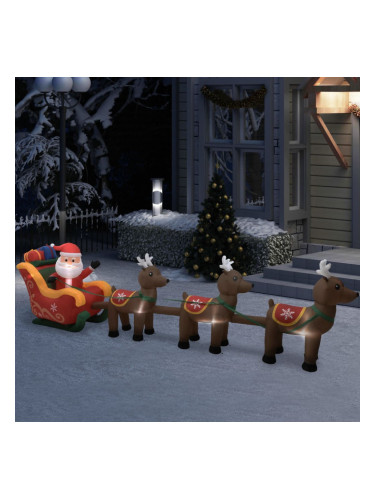 Sonata Надуваема коледна украса Дядо Коледа с елени, LED, 490 см