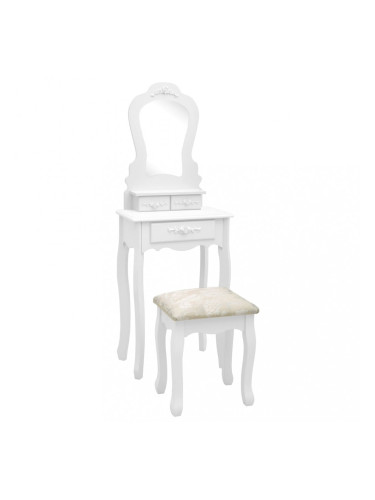 Sonata Комплект тоалетка с табуретка, бял, 50x59x136 см, пауловния