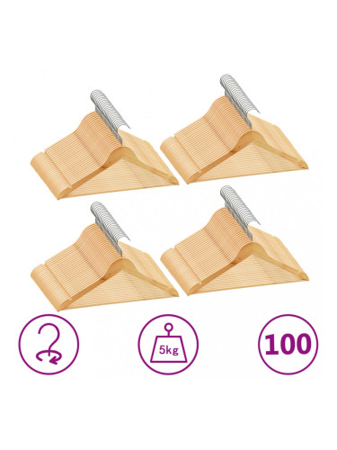 Sonata 100 бр Комплект закачалки за дрехи антиплъзгащи твърдо дърво