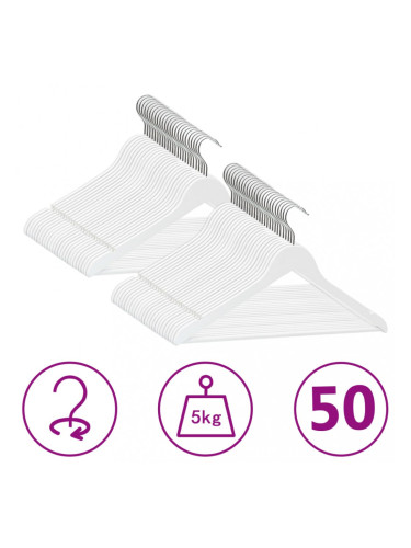 Sonata 50 бр Комплект закачалки за дрехи антиплъзгащи бял твърдо дърво