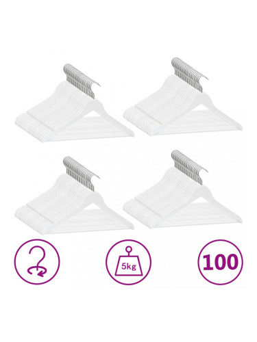 Sonata 100 бр Комплект закачалки за дрехи антиплъзгащи бял дърво