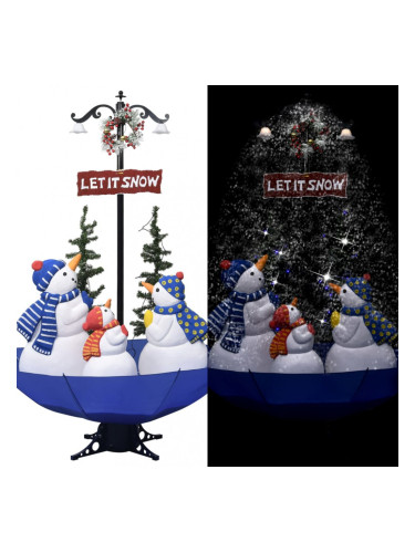 Sonata Коледна елха с валящ сняг и основа от чадър, синя, 170 см, PVC