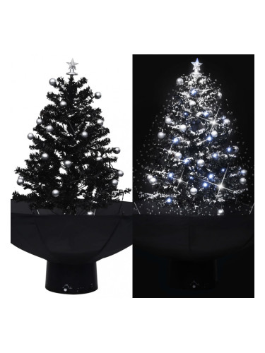 Sonata Коледна елха с валящ сняг и основа от чадър, черна, 75 см, PVC