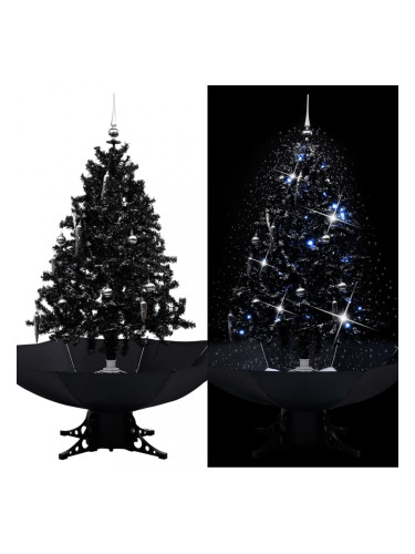 Sonata Коледна елха с валящ сняг и основа от чадър, черна, 140 см, PVC