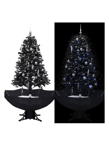 Sonata Коледна елха с валящ сняг и основа от чадър, черна, 170 см, PVC