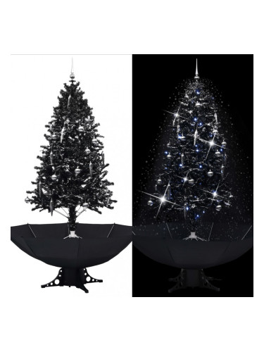 Sonata Коледна елха с валящ сняг и основа от чадър, черна, 190 см, PVC