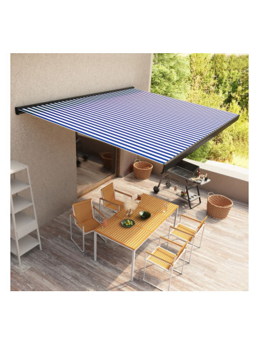 Sonata Автоматична касетъчна тента, 500x300 см, синьо и бяло