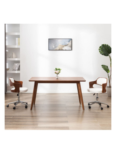 Sonata Въртящ офис стол, бял, извито дърво и изкуствена кожа