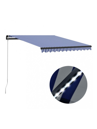Sonata Ръчно прибиращ се сенник с LED, 300x250 см, синьо и бяло