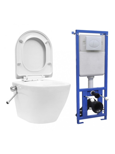 Sonata Окачена тоалетна чиния без ръб, скрито казанче, керамика, бяла