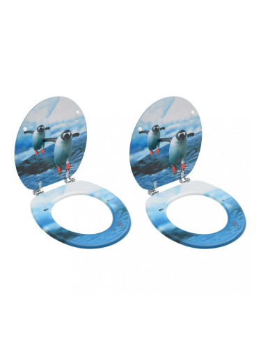 Sonata WC тоалетни седалки с капак, 2 бр, МДФ, дизайн пингвини