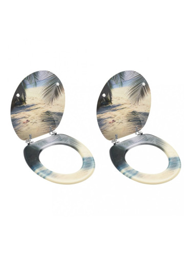 Sonata WC тоалетни седалки с капак, 2 бр, МДФ, дизайн на плаж