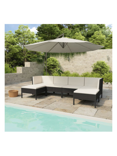 Sonata Градински комплект с възглавници, 6 части, черен полиратан