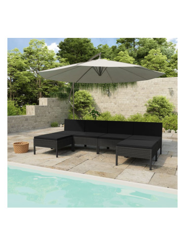 Sonata Градински комплект с възглавници, 6 части, полиратан, черен