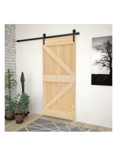 Sonata Плъзгаща врата с монтажни части, 90x210 см, борово дърво масив