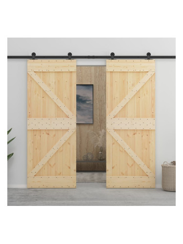 Sonata Плъзгаща врата с монтажни части, 90x210 см, борово дърво масив