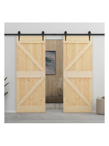 Sonata Плъзгаща врата с монтажни части, 90x210 см, борово дърво масив