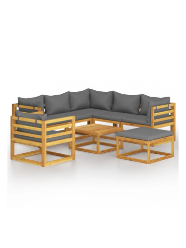 Sonata Градински лаундж комплект с възглавници, 8 части, акация масив