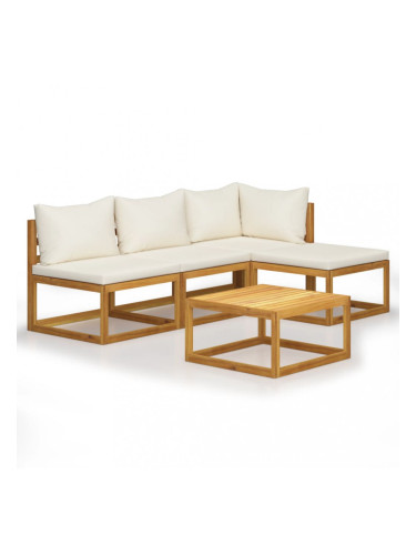 Sonata Градински комплект с кремави възглавници, 5 части, акация масив