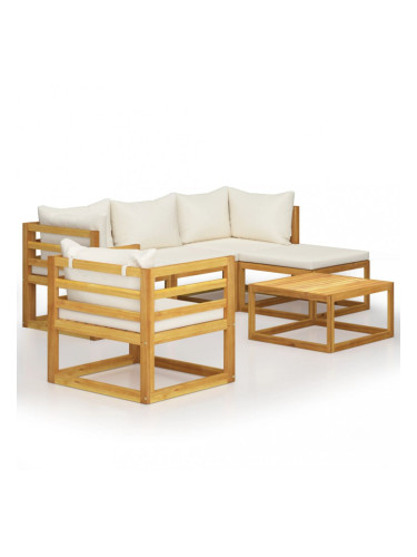 Sonata Градински комплект с кремави възглавници, 6 части, акация масив