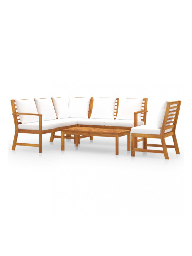 Sonata Градински комплект с кремави възглавници, 5 части, акация масив